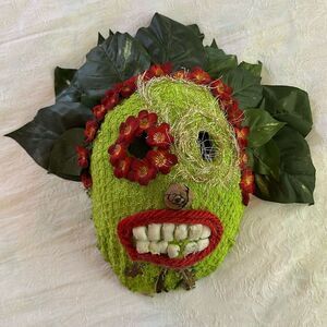 Mask Hand Crafted Day of the Dead Festival Decor Paper Mache Fabric Textile